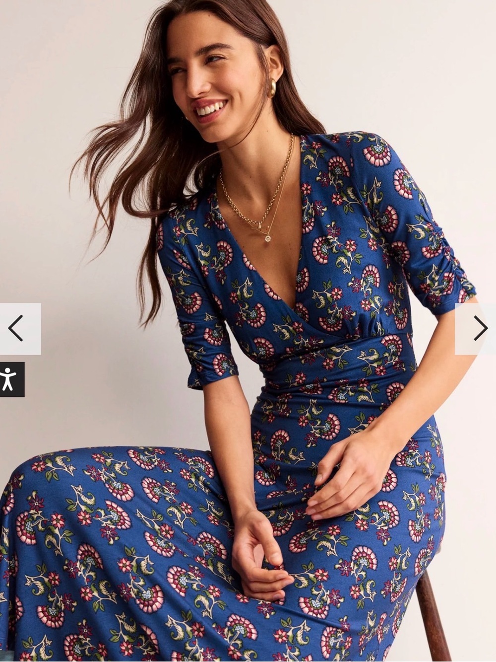Boden Rebecca Jersey Midi Tea Dress Set Sail Botanical Bunch size 4